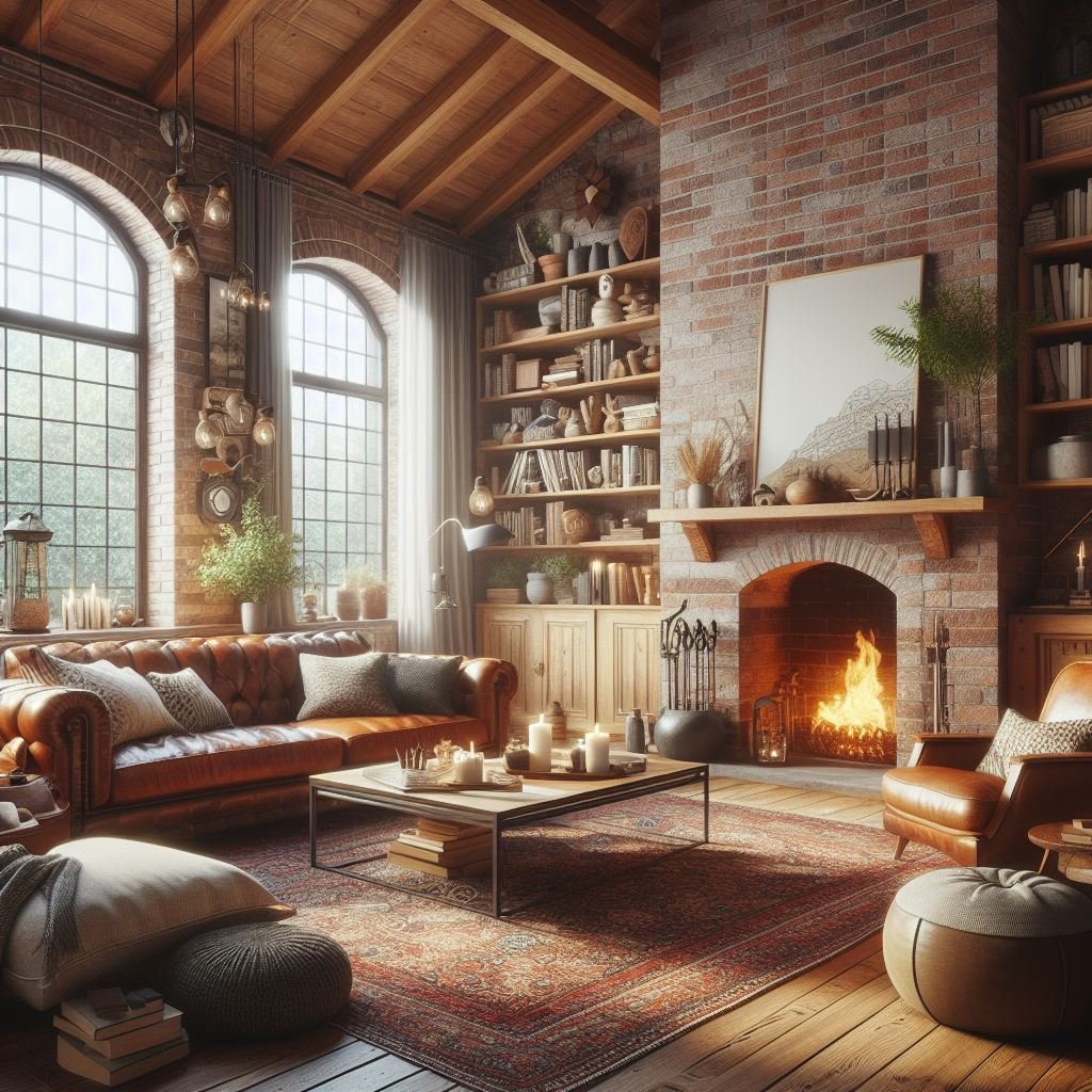 ai interior design - warm living room  generated by artificial intelligence